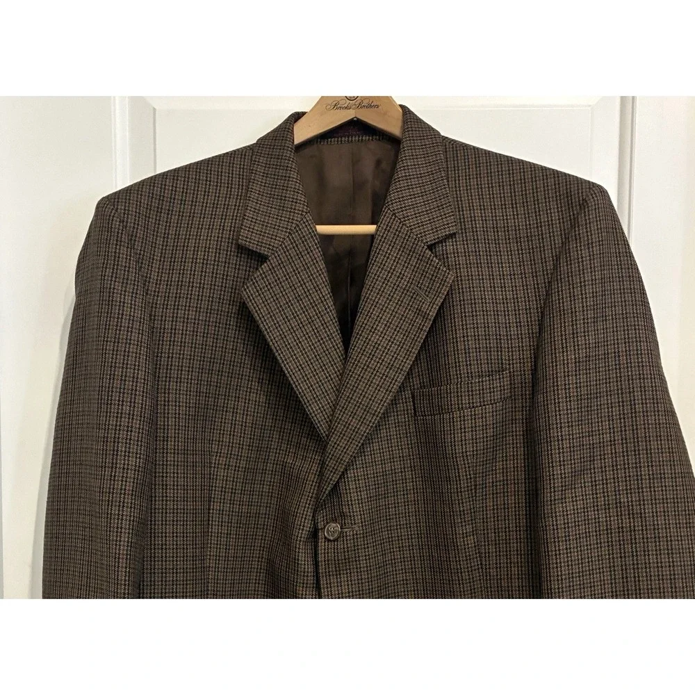 Vtg John Weitz Sport Coat Blazer Mens 46 Wool Tweed Houndstooth GlenPlaid Poland